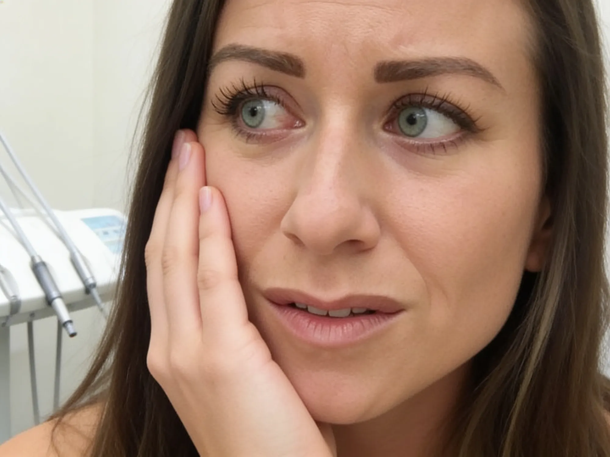 Woman holding her cheek in tooth pain — a candidate for root canal treatment in Grande Prairie