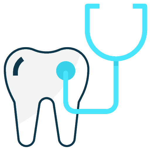 Icon of a tooth with a stethoscope placed on it, symbolizing dental health or a dental check-up in Grande Prairie. Perfect for representing dental services in the dental Grande Prairie community.