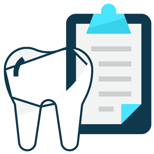 Illustration of a tooth in front of a clipboard with a document, representing dental care documentation or dental records at a dental Grande Prairie clinic.