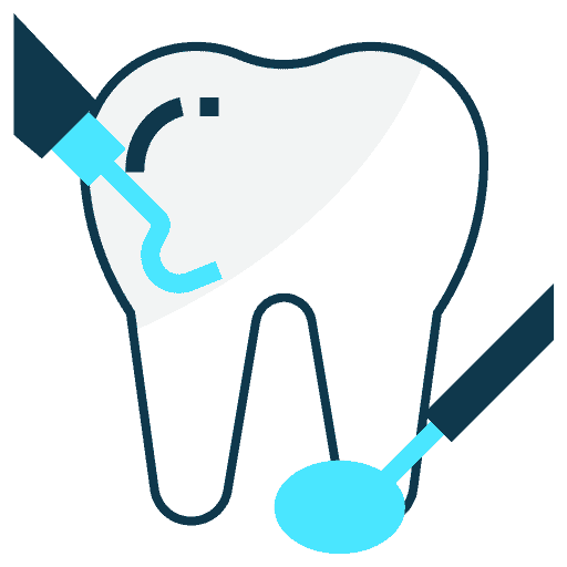 Illustration of a tooth being examined with a dental mirror and probe, representing a dental checkup or oral health care at a dental Grande Prairie clinic.